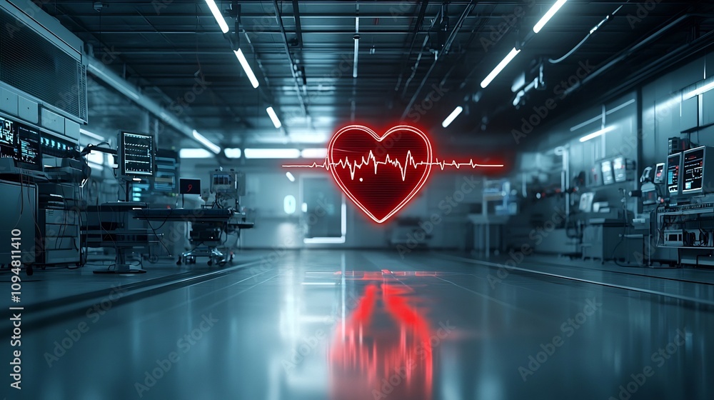 Aufkleber futuristic and modern of a glowing heart shape with a seamlessly integrated electrocardiogram ecg li