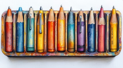 A Collection of Colored Pencils and Pens