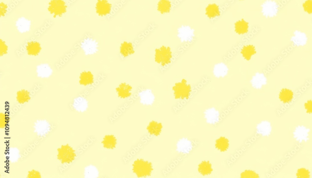 Poster playful abstract background with yellow and white paint splatter dots creating a cheerful and fun at