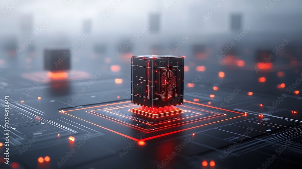 Poster Innovative cityscape featuring futuristic urban design with energy efficient buildings illuminated by advanced light networks resembling digital circuits