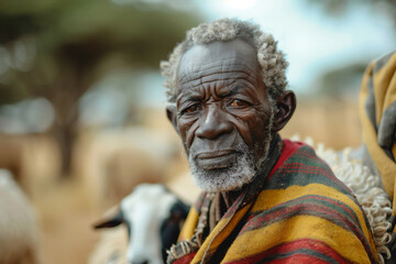 Silhouette of a african shepherd herding sheep generative AI