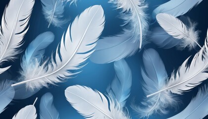 Obraz premium Light and airy blue and white ethereal feathers floating against a gradient background
