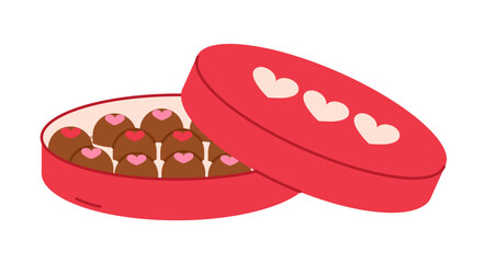 Open box of chocolates. Valentine's day gift. Isolated flat vector illustration