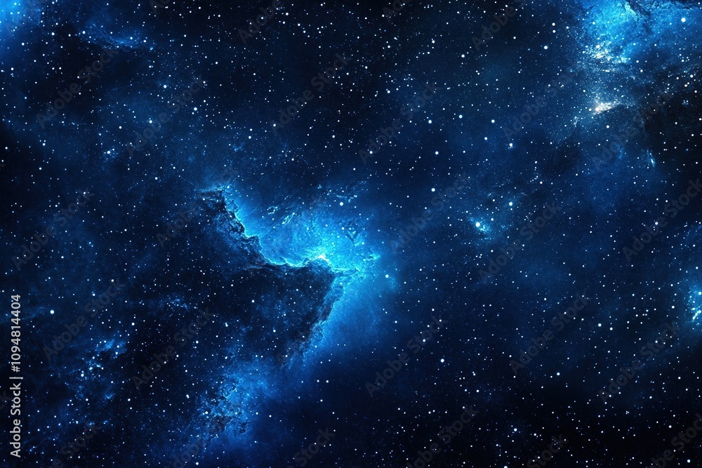 Wall mural bright blue nebula glowing in deep outer space surrounded by countless stars