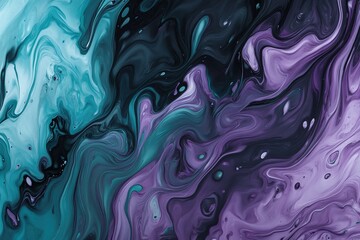 Obraz premium Abstract swirling purple and teal textures blending on a dark background