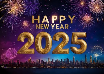 
Happy New Year 2025 Celebration with Fireworks and Glitter. Creative Elegent New Year Greeting Card, Banner, Background Design.