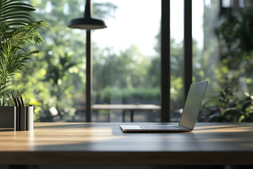 Illustration of business open green modern office daytime daylight. Working culture chill happy enjoy workplace work life balance plant green interior sustainable design contemporary sustainability