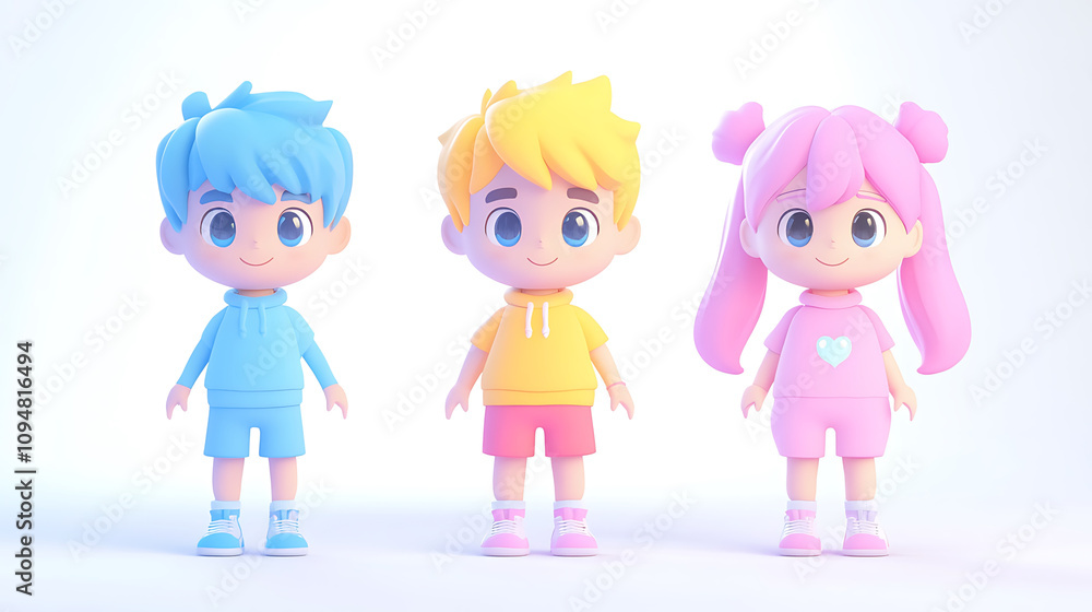 Poster animated 3d character concepts, colorful 3d animated character concepts