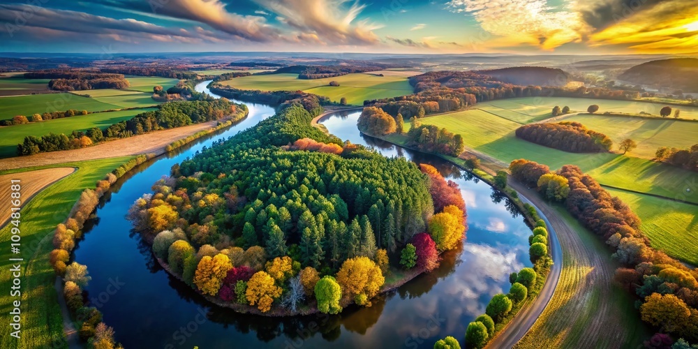 Aufkleber aerial view of a serene natural landscape capturing antiphonal harmony in nature's patterns and text