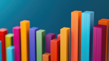 A bold and colorful 3D bar chart with animated elements, showcasing fluctuating trends in a playful way against a muted background for focus.