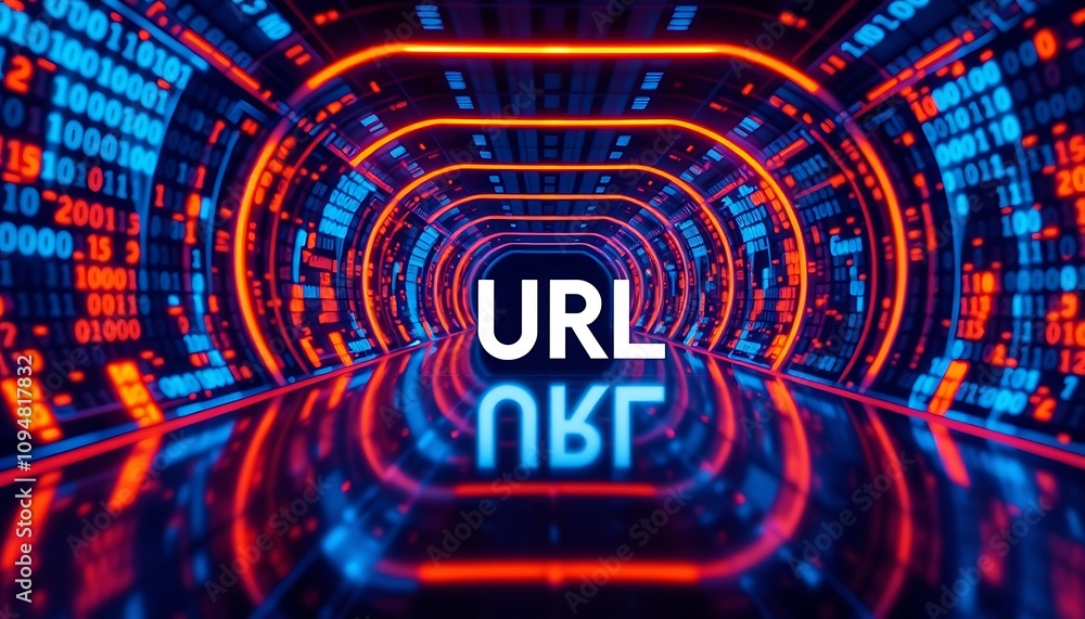 Poster digital matrix code with url acronym: spotlight on cyber technology and urls