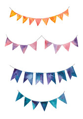 set of christmas decorations watercolor handmade, garland in the form of a flag