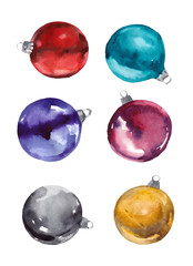 set of christmas decorations watercolor handmade work