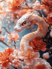 Fototapeta premium Celebratory Lunar New Year Snake Art in Traditional Colors