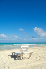 sunbeds and costline  at tropical beach