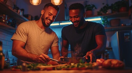 Proud LGBTQ+ Couple Strolling in the kitchen - Love and Pride Concept