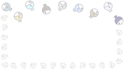 Cute Cartoon 9 Pastel Fish And 21 Fish Outline Frame On Transparent Background With Empty Space. PNG Image, Minimal Style, Digital Art, Procreate Pocket

