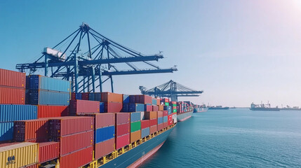 Fototapeta premium Container Port Foreman Overseeing Operations with Clipboard