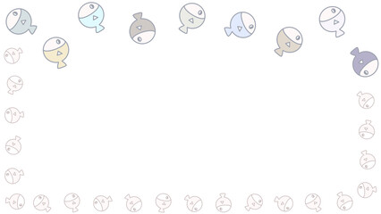 Cute Cartoon 30 Pastel Fish Frame On Transparent Background With Empty Space. PNG Image, Minimal Style, Digital Art, Procreate Pocket