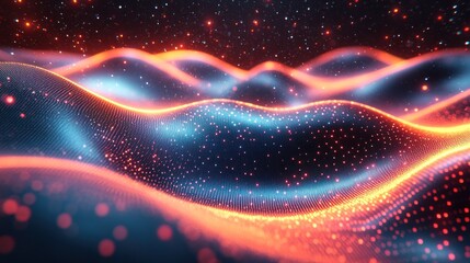 Fototapeta premium Abstract Digital Landscape with Glowing Particles