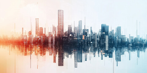 Obraz premium Abstract and Modern Urban Skyline with Reflective Buildings and Technological Accents
