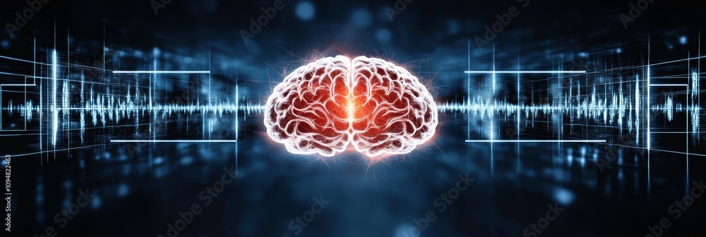 Poster music and memory artistic brainwaves unleashed, enchanting visual of sound and neural connections.