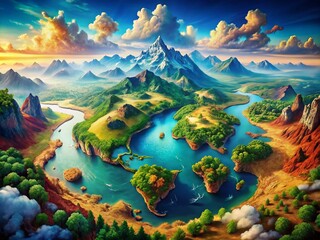 Aerial View of Continents Showcasing Diverse Landscapes, Geography, and Natural Wonders from Above, Highlighting Earth's Unique Features and Patterns in Vibrant Colors