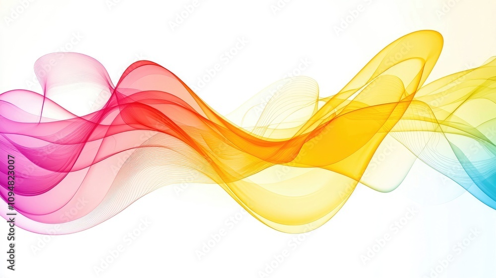 Poster a colorful abstract representation of flowing lines resembling waves, set against a bright backgroun