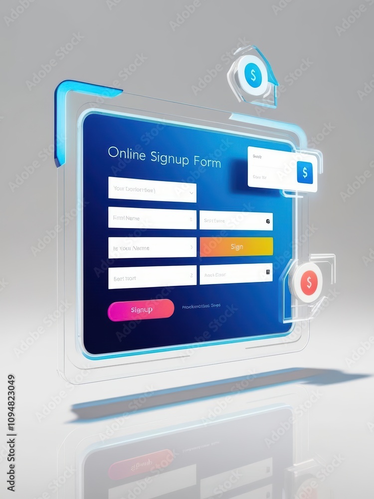 Poster a modern online sign-up form featuring interactive elements and a sleek design, ideal for user regis