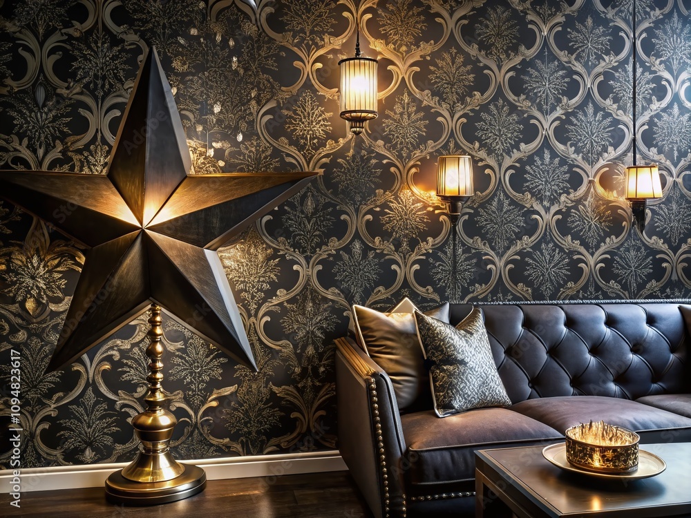 Aufkleber aerial view of elegant black star wallpaper pattern with subtle textures and depth for an inviting m