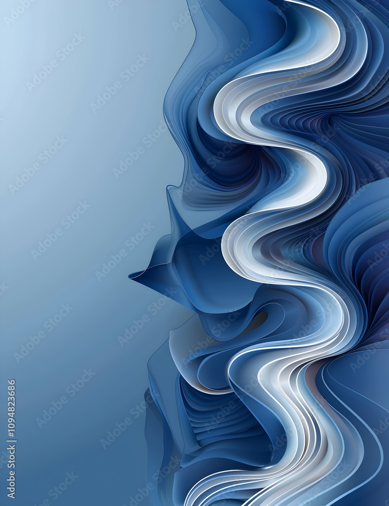 Poster blue vector background with white space for text or design, elegant abstract wavy shape, high resolu
