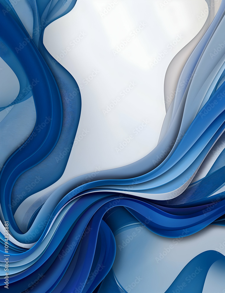 Poster blue vector background with white space for text or design, elegant abstract wavy shape, high resolu
