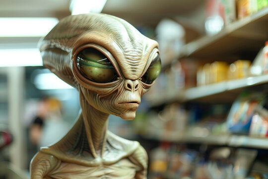 Image of extraterrestrial alien invading earth generative AI