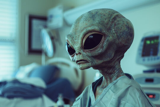 Image of extraterrestrial alien in hospital generative AI design