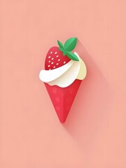 Tasty Strawberry ice cream cone creamy dessert icon logo symbol