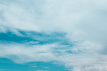 Blue sky with cirrus clouds panorama. Cirrus Cloudscapes. White clouds against blue sky background