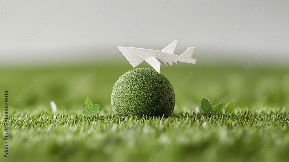 Aufkleber innovative paper plane orbiting a green and lush planet earth symbolizing environmentally friendly t