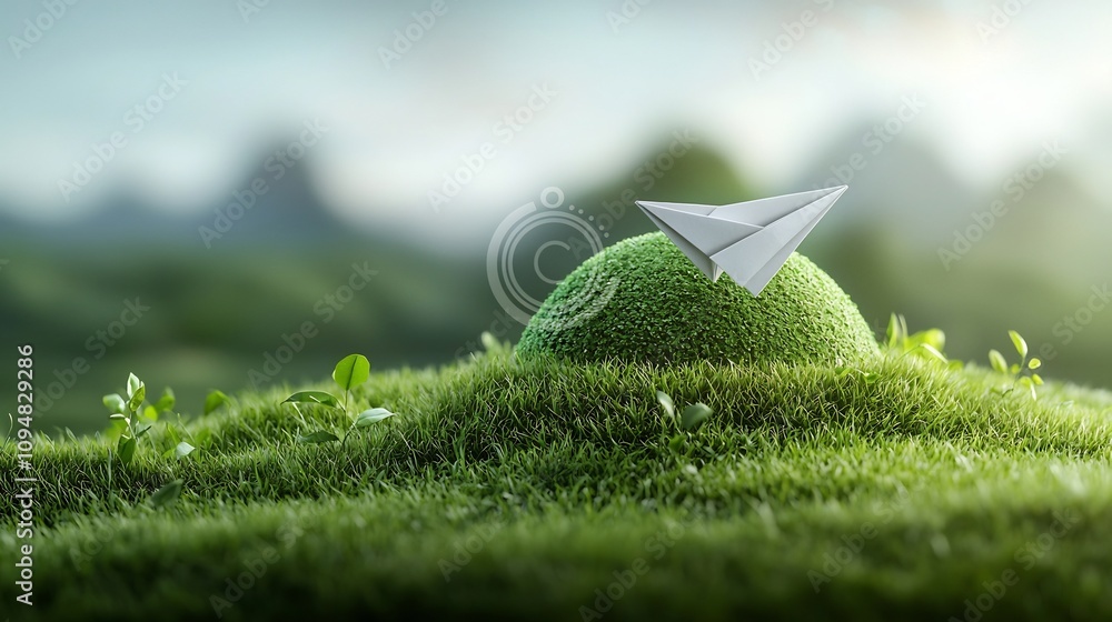 Aufkleber paper airplane orbiting a lush green earth symbolizing the potential of sustainable technology and e