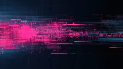 Obraz premium Abstract Glitch Art: Digital Chaos in Pink and Blue Hues