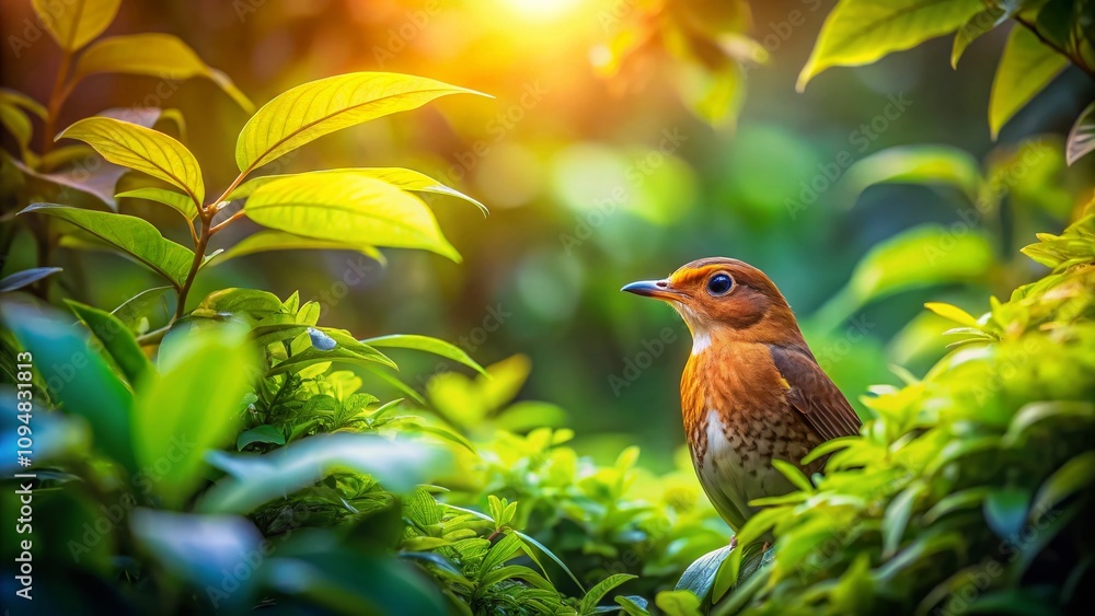 Aufkleber a hidden avian delight: captivating image of a bird concealed among lush foliage with ample copy spa