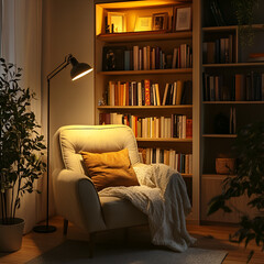 Cozy reading nook modern living room interior design warm environment intimate viewpoint serenity and comfort