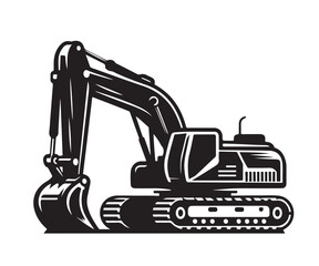 Naklejka premium Excavator vector silhouette illustration on white background