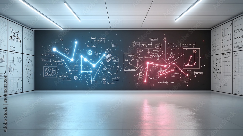 Poster mesmerizing plasma energy field with floating physics equations molecules and neon sparks in a capti