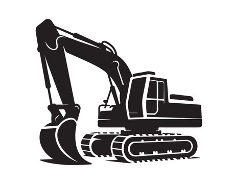 Excavator vector silhouette illustration on white background