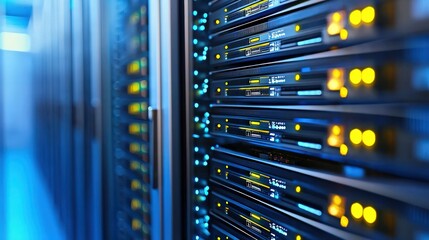 Naklejka premium Data Privacy and Encryption Technologies in Modern Server Rooms