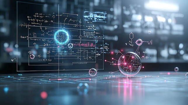 Mesmerizing plasma energy field filled with glowing physics equations electric sparks and iridescent molecules in a dynamic futuristic display of science and technology