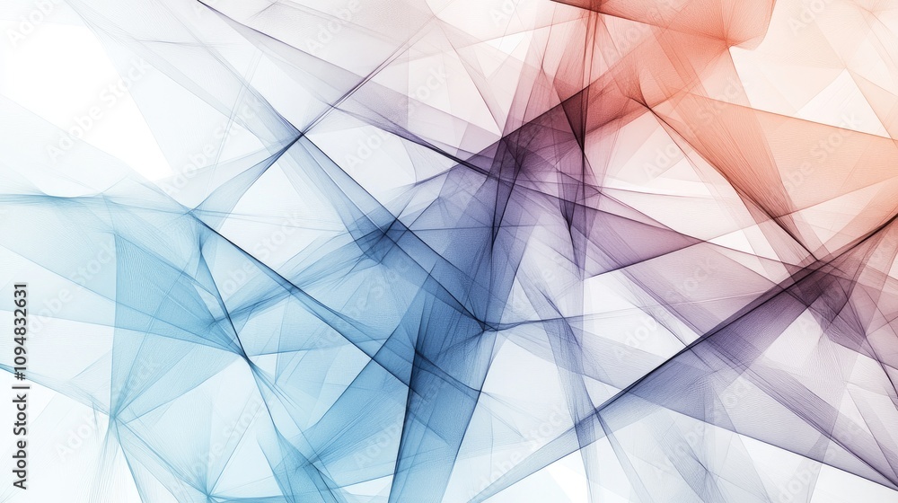 Fototapete A graphic representation of intersecting lines forming a complex web pattern, rendered in soft pastels against a white backdrop, evoking creativity and modernity.