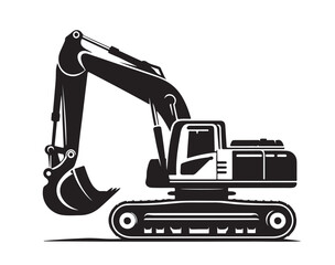 Naklejka premium Excavator vector silhouette illustration on white background