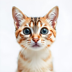 Obraz premium Portrait of cute bengal kitten with blue eyes on white background