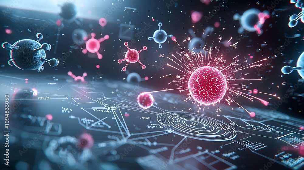 Leinwandbilder glowing plasma sparks and electric currents illuminating futuristic physics symbols molecular struct